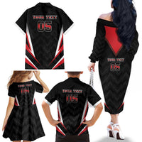 Custom Trinidad And Tobago Cricket Family Matching Off The Shoulder Long Sleeve Dress and Hawaiian Shirt Go Red Force