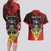Personalized Antigua and Barbuda Couples Matching Long Sleeve Bodycon Dress and Hawaiian Shirt Coat Of Arms With Fallow Deer