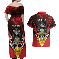 Personalized Antigua and Barbuda Couples Matching Off Shoulder Maxi Dress and Hawaiian Shirt Coat Of Arms With Fallow Deer