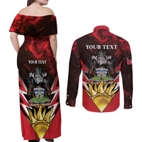 Personalized Antigua and Barbuda Couples Matching Off Shoulder Maxi Dress and Long Sleeve Button Shirt Coat Of Arms With Fallow Deer