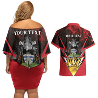 Personalized Antigua and Barbuda Couples Matching Off Shoulder Short Dress and Hawaiian Shirt Coat Of Arms With Fallow Deer