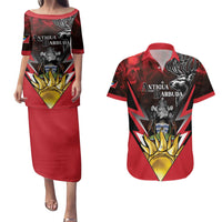 Personalized Antigua and Barbuda Couples Matching Puletasi and Hawaiian Shirt Coat Of Arms With Fallow Deer