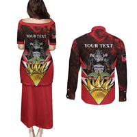 Personalized Antigua and Barbuda Couples Matching Puletasi and Long Sleeve Button Shirt Coat Of Arms With Fallow Deer