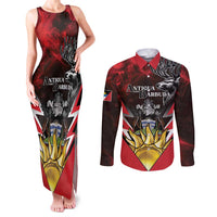 Personalized Antigua and Barbuda Couples Matching Tank Maxi Dress and Long Sleeve Button Shirt Coat Of Arms With Fallow Deer