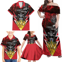 Personalized Antigua and Barbuda Family Matching Off Shoulder Maxi Dress and Hawaiian Shirt Coat Of Arms With Fallow Deer