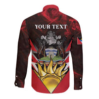 Personalized Antigua and Barbuda Long Sleeve Button Shirt Coat Of Arms With Fallow Deer