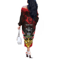 Personalized Antigua and Barbuda Off The Shoulder Long Sleeve Dress Coat Of Arms With Fallow Deer