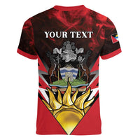 Personalized Antigua and Barbuda Women V-Neck T-Shirt Coat Of Arms With Fallow Deer