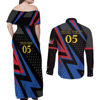 Custom Antigua and Barbuda Cricket Couples Matching Off Shoulder Maxi Dress and Long Sleeve Button Shirt Sporty Style