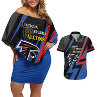 Custom Antigua and Barbuda Cricket Couples Matching Off Shoulder Short Dress and Hawaiian Shirt Sporty Style