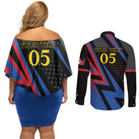 Custom Antigua and Barbuda Cricket Couples Matching Off Shoulder Short Dress and Long Sleeve Button Shirt Sporty Style