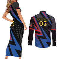 Custom Antigua and Barbuda Cricket Couples Matching Short Sleeve Bodycon Dress and Long Sleeve Button Shirt Sporty Style