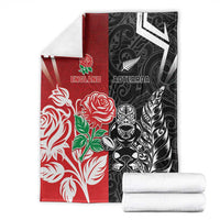New Zealand And England Rugby Blanket Maori Tiki With Red Rose Together