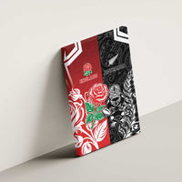 New Zealand And England Rugby Canvas Wall Art Maori Tiki With Red Rose Together