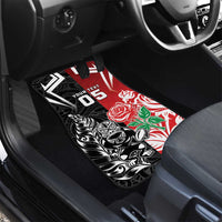 New Zealand And England Rugby Car Mats Maori Tiki With Red Rose Together