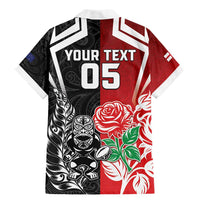 New Zealand And England Rugby Custom Family Matching Mermaid Dress and Hawaiian Shirt Maori Tiki With Red Rose Together