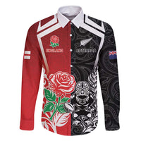 New Zealand And England Rugby Custom Family Matching Mermaid Dress and Hawaiian Shirt Maori Tiki With Red Rose Together