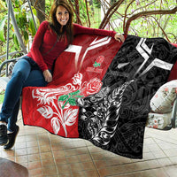 New Zealand And England Rugby Quilt Maori Tiki With Red Rose Together