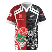 New Zealand And England Rugby Custom Rugby Jersey Maori Tiki With Red Rose Together