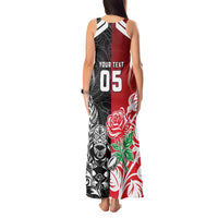 New Zealand And England Rugby Custom Tank Maxi Dress Maori Tiki With Red Rose Together