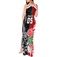New Zealand And England Rugby Custom Tank Maxi Dress Maori Tiki With Red Rose Together