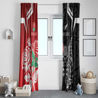 New Zealand And England Rugby Window Curtain Maori Tiki With Red Rose Together