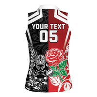 New Zealand And England Rugby Custom Women Sleeveless Polo Shirt Maori Tiki With Red Rose Together