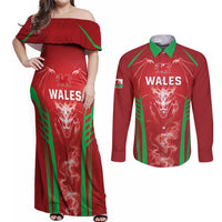 Wales Rugby Custom Couples Matching Off Shoulder Maxi Dress and Long Sleeve Button Shirt Go Welsh Dragon Unique Style