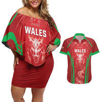 Wales Rugby Custom Couples Matching Off Shoulder Short Dress and Hawaiian Shirt Go Welsh Dragon Unique Style