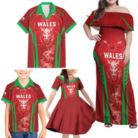 Wales Rugby Custom Family Matching Off Shoulder Maxi Dress and Hawaiian Shirt Go Welsh Dragon Unique Style