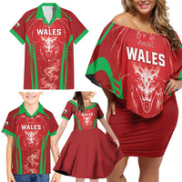 Wales Rugby Custom Family Matching Off Shoulder Short Dress and Hawaiian Shirt Go Welsh Dragon Unique Style