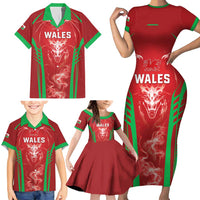 Wales Rugby Custom Family Matching Short Sleeve Bodycon Dress and Hawaiian Shirt Go Welsh Dragon Unique Style