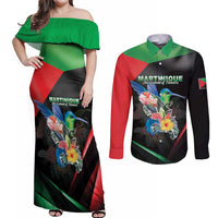 Personalized Martinique Couples Matching Off Shoulder Maxi Dress and Long Sleeve Button Shirt The Island Of Flowers