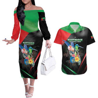 Personalized Martinique Couples Matching Off The Shoulder Long Sleeve Dress and Hawaiian Shirt The Island Of Flowers