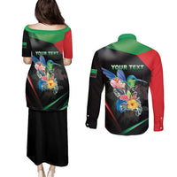Personalized Martinique Couples Matching Puletasi and Long Sleeve Button Shirt The Island Of Flowers