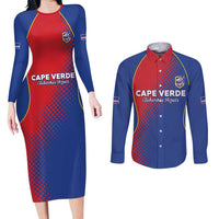Custom Cape Verde Football Couples Matching Long Sleeve Bodycon Dress and Long Sleeve Button Shirt Blue Sharks Make History - Wonder Print Shop