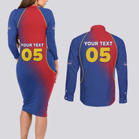 Custom Cape Verde Football Couples Matching Long Sleeve Bodycon Dress and Long Sleeve Button Shirt Blue Sharks Make History - Wonder Print Shop