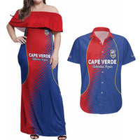 Custom Cape Verde Football Couples Matching Off Shoulder Maxi Dress and Hawaiian Shirt Blue Sharks Make History - Wonder Print Shop