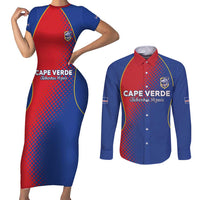 Custom Cape Verde Football Couples Matching Short Sleeve Bodycon Dress and Long Sleeve Button Shirt Blue Sharks Make History - Wonder Print Shop