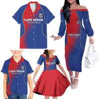 Custom Cape Verde Football Family Matching Off The Shoulder Long Sleeve Dress and Hawaiian Shirt Blue Sharks Make History - Wonder Print Shop