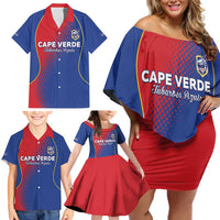 Custom Cape Verde Football Family Matching Off Shoulder Short Dress and Hawaiian Shirt Blue Sharks Make History - Wonder Print Shop