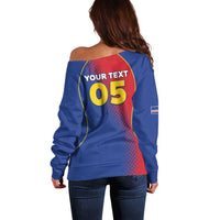 Custom Cape Verde Football Off Shoulder Sweater Blue Sharks Make History - Wonder Print Shop