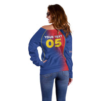 Custom Cape Verde Football Off Shoulder Sweater Blue Sharks Make History - Wonder Print Shop
