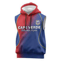 Custom Cape Verde Football Sleeveless Hoodie Blue Sharks Make History - Wonder Print Shop