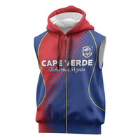 Custom Cape Verde Football Sleeveless Zip Hoodie Blue Sharks Make History - Wonder Print Shop