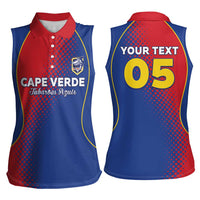Custom Cape Verde Football Women Sleeveless Polo Shirt Blue Sharks Make History - Wonder Print Shop