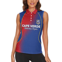 Custom Cape Verde Football Women Sleeveless Polo Shirt Blue Sharks Make History - Wonder Print Shop