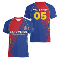 Custom Cape Verde Football Women V-Neck T-Shirt Blue Sharks Make History - Wonder Print Shop