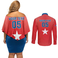 Custom Chile Star Football Couples Matching Off Shoulder Short Dress and Long Sleeve Button Shirt Vamos La Roja