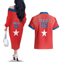 Custom Chile Star Football Couples Matching Off The Shoulder Long Sleeve Dress and Hawaiian Shirt Vamos La Roja